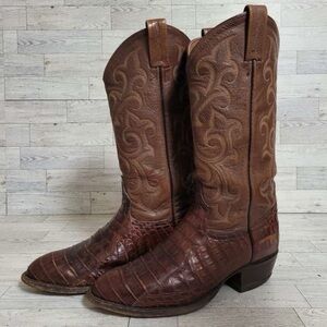 Men's Tony Lama Western Brown Alligator Leather Cowboy Boots Size 8 D USA Made